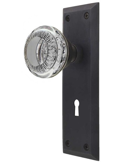New York Door Set with Ovolo Crystal-Glass Knobs and Keyhole in Oil-Rubbed Bronze.